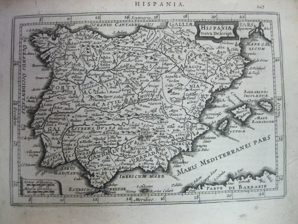 Mapa de España y Portugal, 1634. Mercator/Hondius/Jansonius